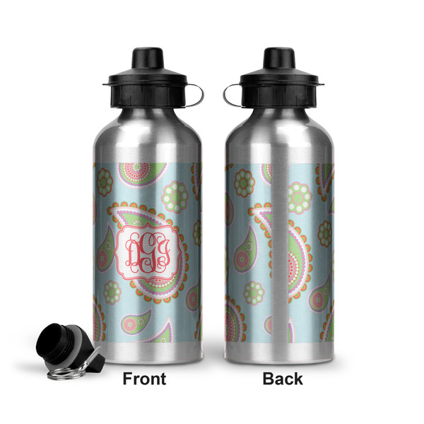 Blue Paisley Aluminum Water Bottle - Front and Back