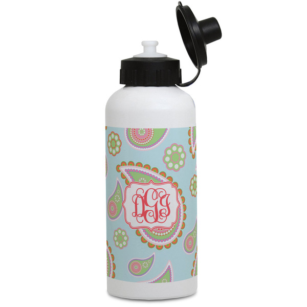 Custom Blue Paisley Water Bottles - Aluminum - 20 oz - White (Personalized)