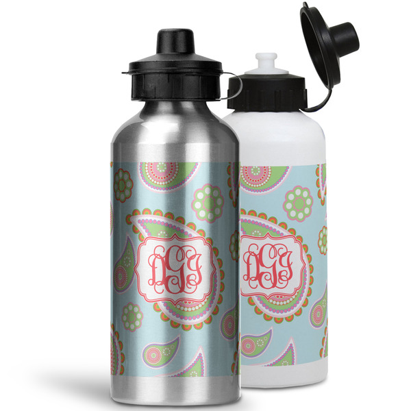 Blue Paisley Aluminum Water Bottles - MAIN (white &silver)