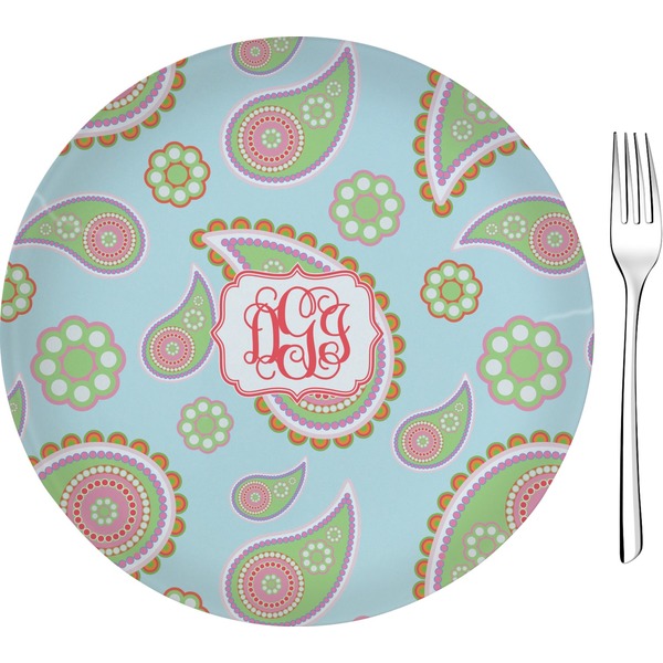 Custom Blue Paisley 8" Glass Appetizer / Dessert Plates - Single or Set (Personalized)