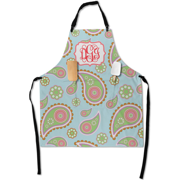 Custom Blue Paisley Apron With Pockets w/ Monogram