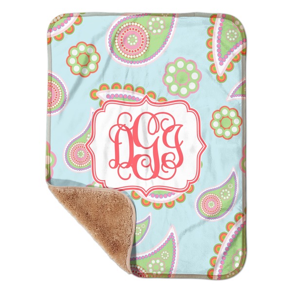 Custom Blue Paisley Sherpa Baby Blanket - 30" x 40" w/ Monograms