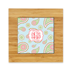 Blue Paisley Bamboo Trivet with Ceramic Tile Insert (Personalized)