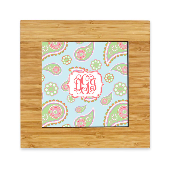 Custom Blue Paisley Bamboo Trivet with Ceramic Tile Insert (Personalized)