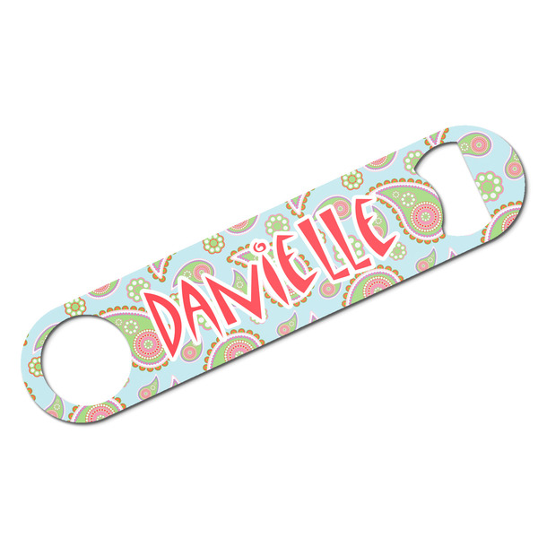 Custom Blue Paisley Bar Bottle Opener w/ Monogram