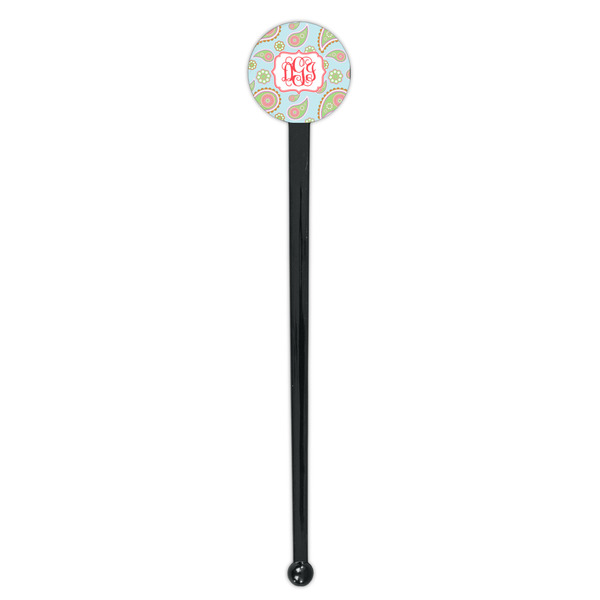 Blue Paisley Black Plastic 7" Stir Stick - Round - Single Stick