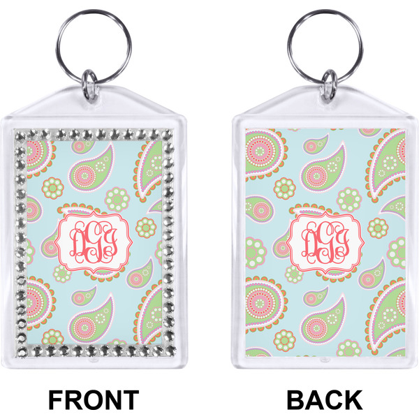 Blue Paisley Bling Keychain (Front + Back)