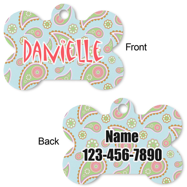 Blue Paisley Bone Shaped Dog ID Tag - Large - Approval