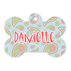 Blue Paisley Bone Shaped Dog ID Tag (Personalized)