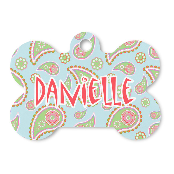 Custom Blue Paisley Bone Shaped Dog ID Tag (Personalized)