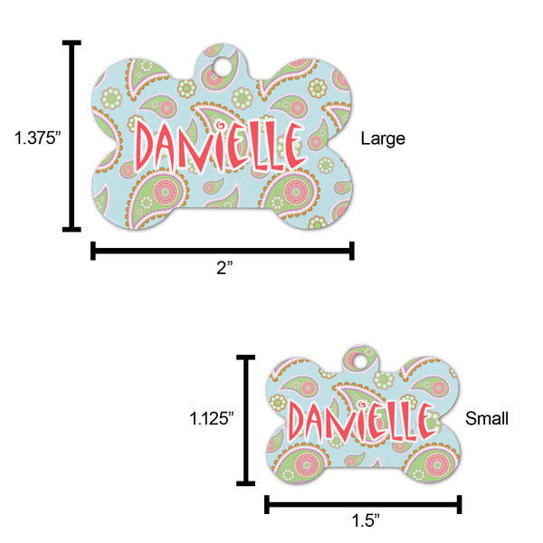 Blue Paisley Bone Shaped Dog ID Tag - Large - Scale