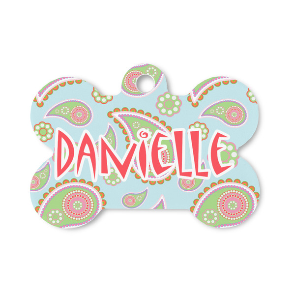 Custom Blue Paisley Bone Shaped Dog ID Tag - Small (Personalized)