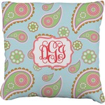 Blue Paisley Faux-Linen Throw Pillow 16" (Personalized)