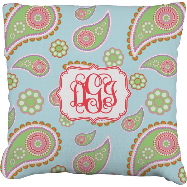 Custom Blue Paisley Faux-Linen Throw Pillow 16" (Personalized)