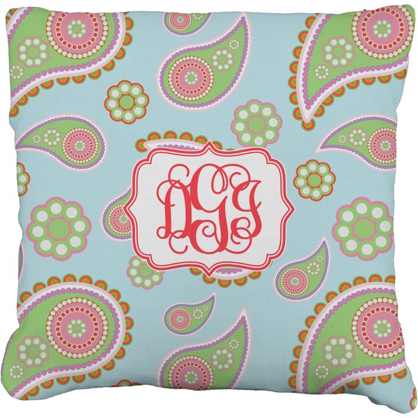 Custom Blue Paisley Faux-Linen Throw Pillow 18" (Personalized)
