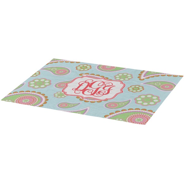 Blue Paisley Burlap Placemat (Angle View)
