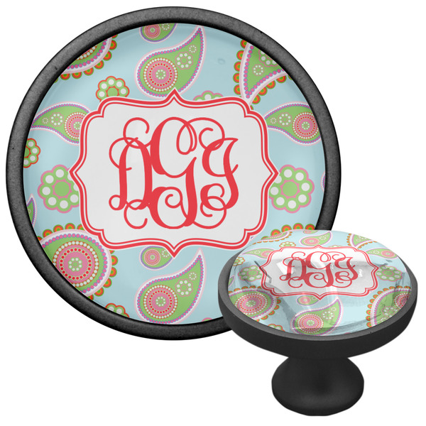 Blue Paisley Cabinet Knob - Black - Multi Angle