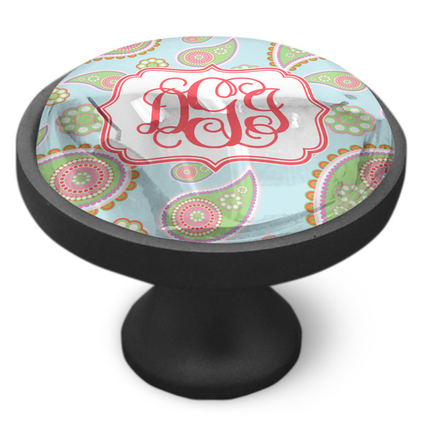 Blue Paisley Cabinet Knob - Black - Side