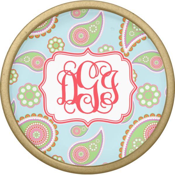 Blue Paisley Cabinet Knob - Gold - Front