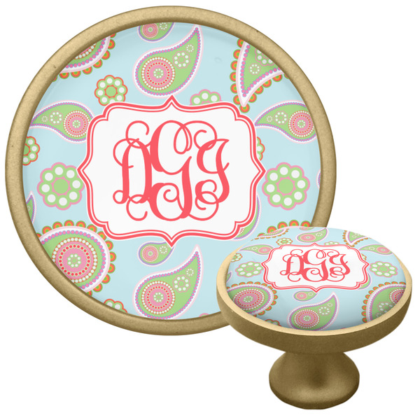 Custom Blue Paisley Cabinet Knob - Gold (Personalized)