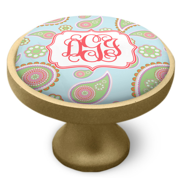 Blue Paisley Cabinet Knob - Gold - Side