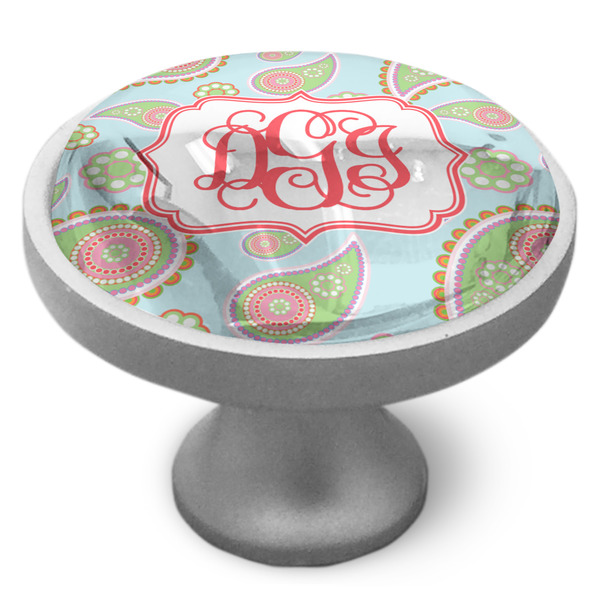 Blue Paisley Cabinet Knob - Nickel - Side
