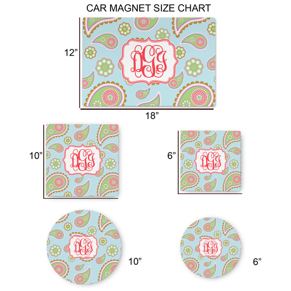 Blue Paisley Car Magnets - SIZE CHART