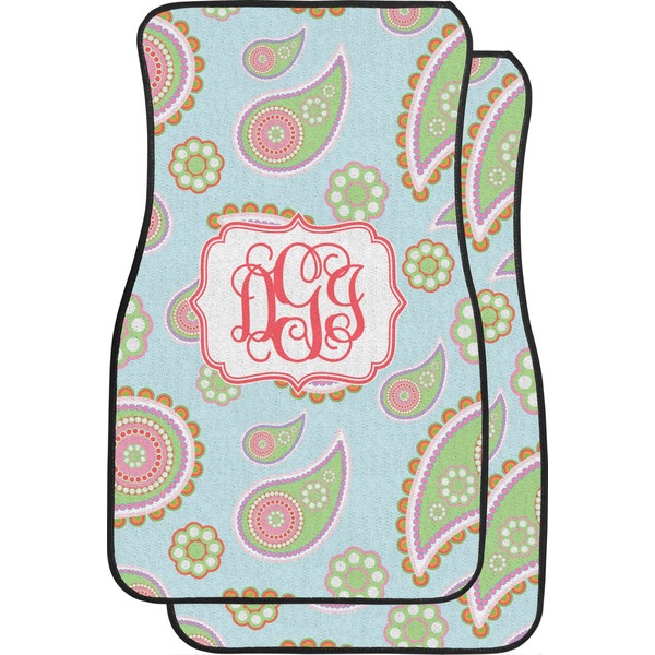 Custom Blue Paisley Car Floor Mats (Front Seat) (Personalized)
