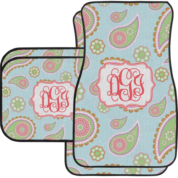 Custom Blue Paisley Car Floor Mats Set - 2 Front & 2 Back (Personalized)