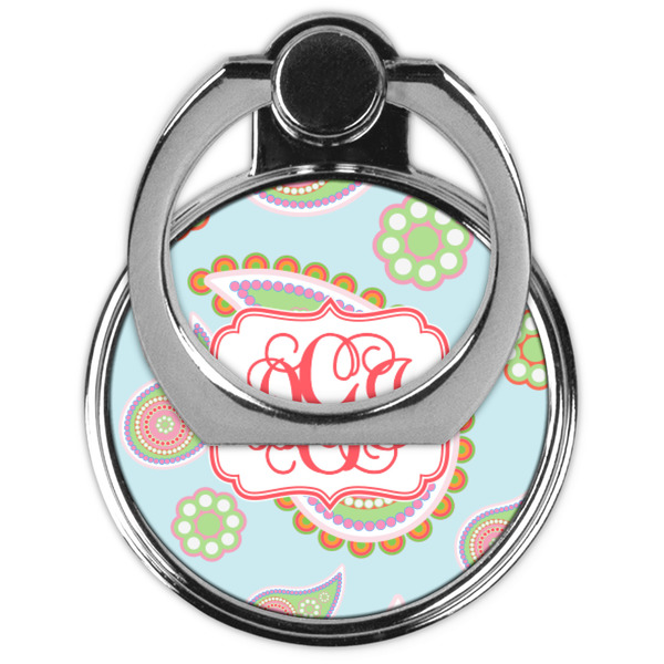 Blue Paisley Cell Phone Ring Stand & Holder - Front (Collapsed)