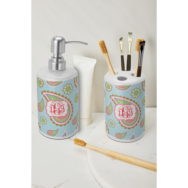 Blue Paisley Ceramic Bathroom Accessories - LIFESTYLE (toothbrush holder & soap dispenser)