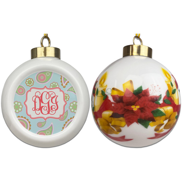 Blue Paisley Ceramic Christmas Ornament - Poinsettias (APPROVAL)