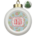 Blue Paisley Ceramic Ball Ornament - Christmas Tree (Personalized)