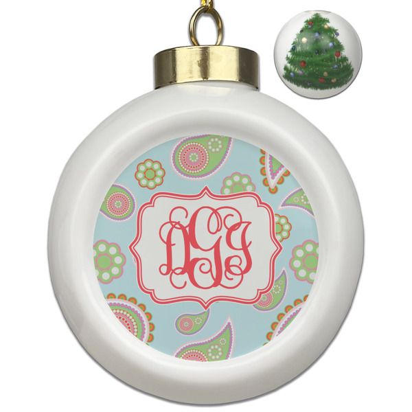 Custom Blue Paisley Ceramic Ball Ornament - Christmas Tree (Personalized)