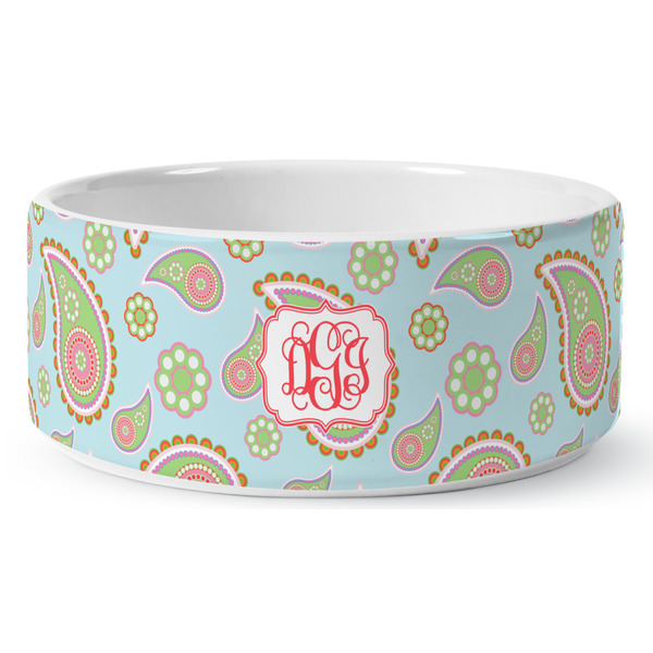 Blue Paisley Ceramic Dog Bowl - Medium - Front