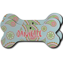 Blue Paisley Ceramic Dog Ornament - Front & Back w/ Monogram