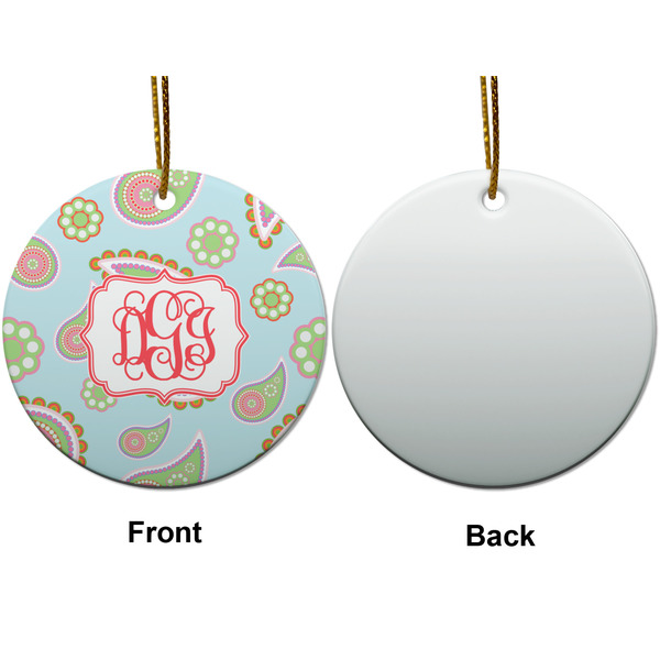 Blue Paisley Ceramic Flat Ornament - Circle Front & Back (APPROVAL)