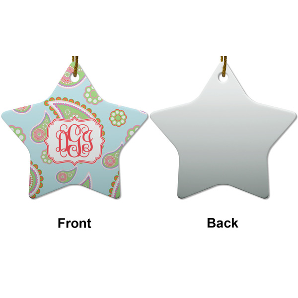 Blue Paisley Ceramic Flat Ornament - Star Front & Back (APPROVAL)