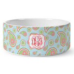 Blue Paisley Ceramic Dog Bowl (Personalized)