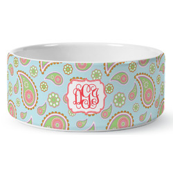 Blue Paisley Ceramic Dog Bowl - Large (Personalized)