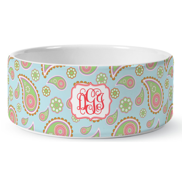 Custom Blue Paisley Ceramic Dog Bowl - Large (Personalized)