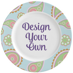 Blue Paisley Ceramic Dinner Plates (Set of 4) (Personalized)