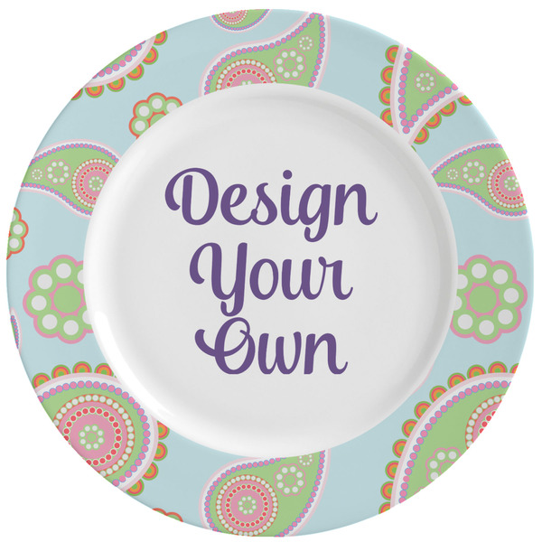 Custom Blue Paisley Ceramic Dinner Plates (Set of 4) (Personalized)