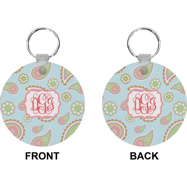 Blue Paisley Circle Keychain (Front + Back)