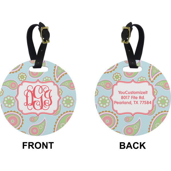Blue Paisley Circle Luggage Tag (Front + Back)