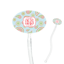 Blue Paisley 7" Oval Plastic Stir Sticks - Clear (Personalized)