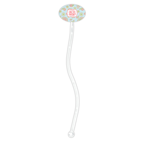 Blue Paisley Clear Plastic 7" Stir Stick - Oval - Single Stick