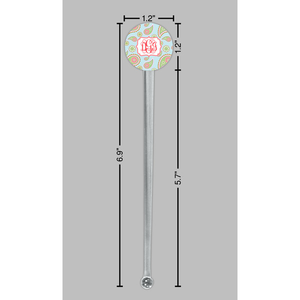 Blue Paisley Clear Plastic 7" Stir Stick - Round - Dimensions