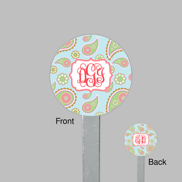 Blue Paisley Clear Plastic 7" Stir Stick - Round - Front & Back