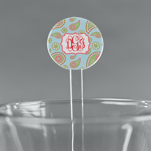 Custom Blue Paisley 5.5" Round Plastic Stir Sticks - Clear (Personalized)